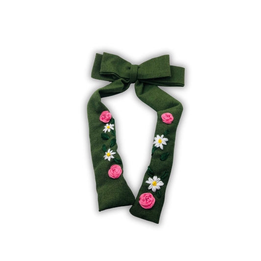 Garden Grace Long tail Embroidered Medium Bow