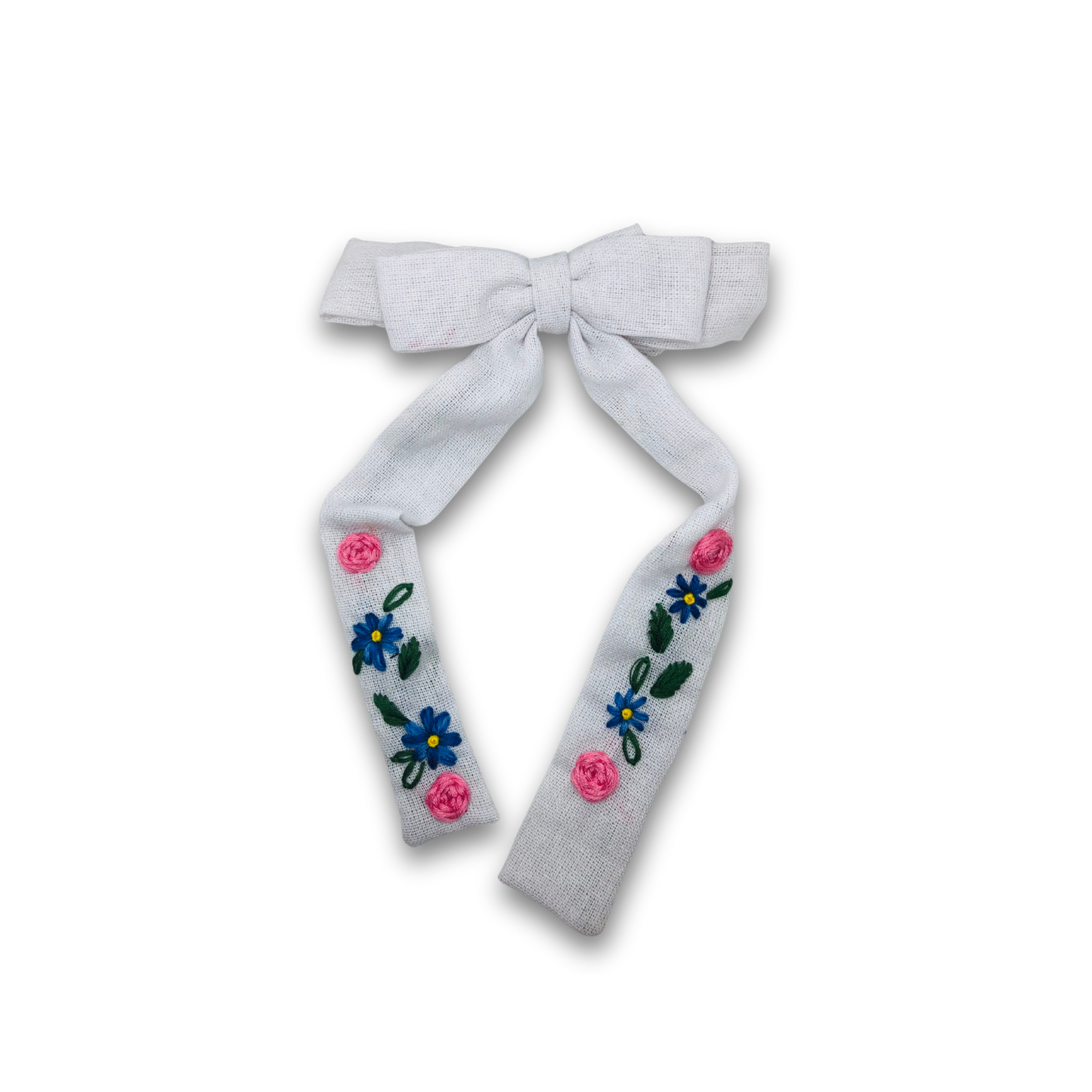 Snow Petal Long tail Embroidered Medium Bow